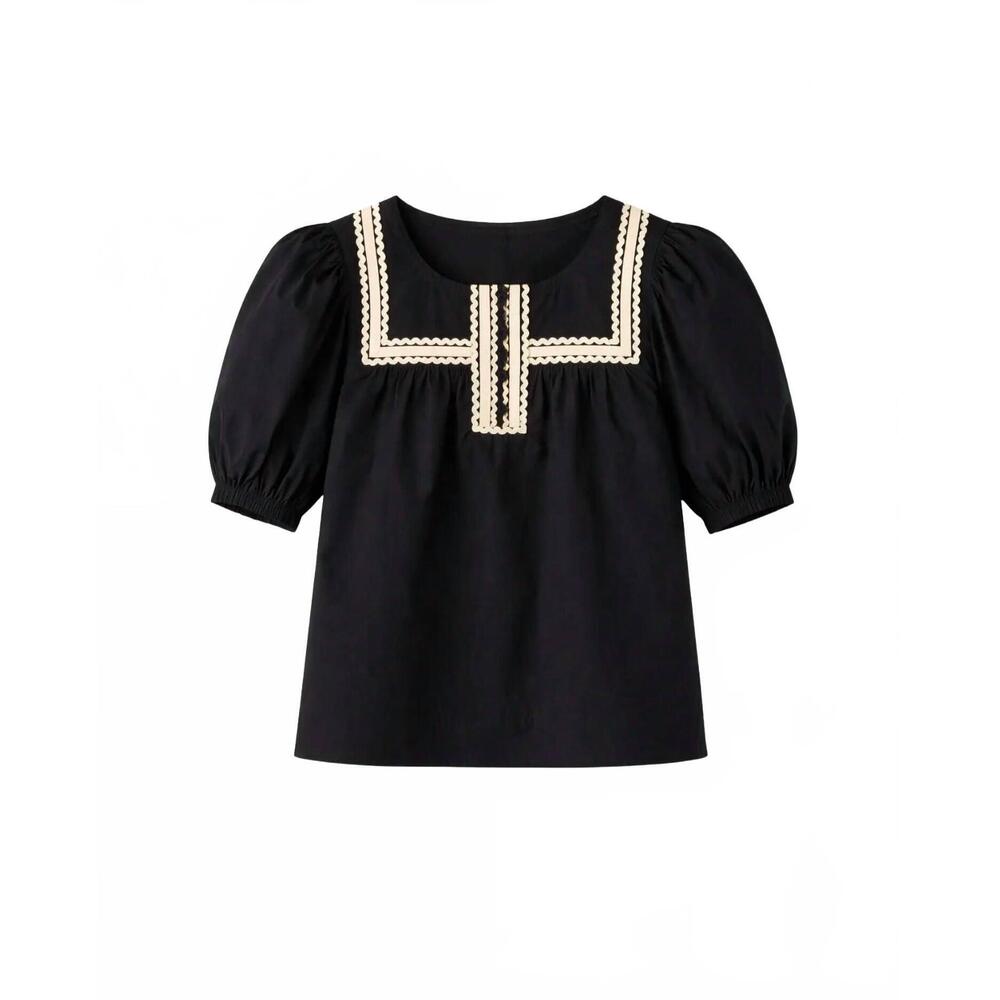 NEW ULLA JOHNSON lia puff sleeve top in noir - Picture 4 of 4